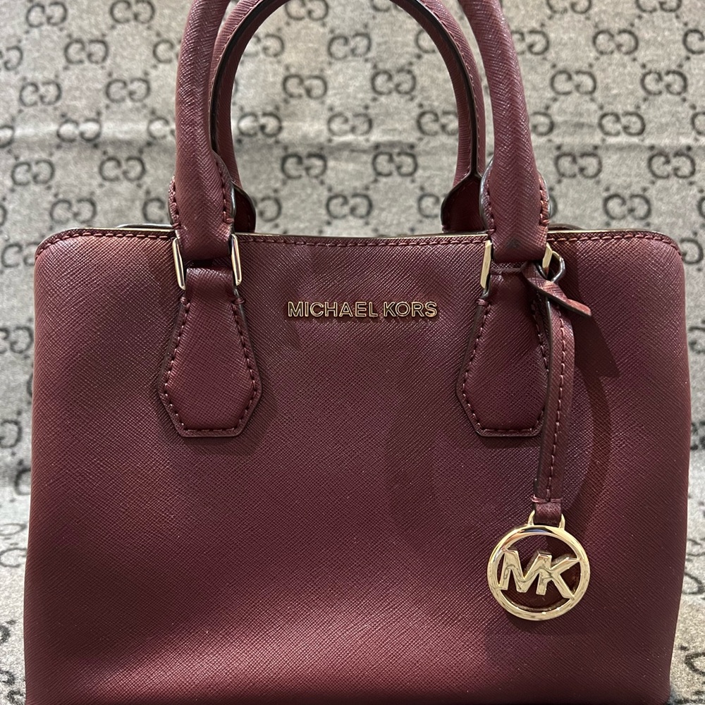 Michael Kors Burgundy Handbag / Camille Small and Leather Satchel